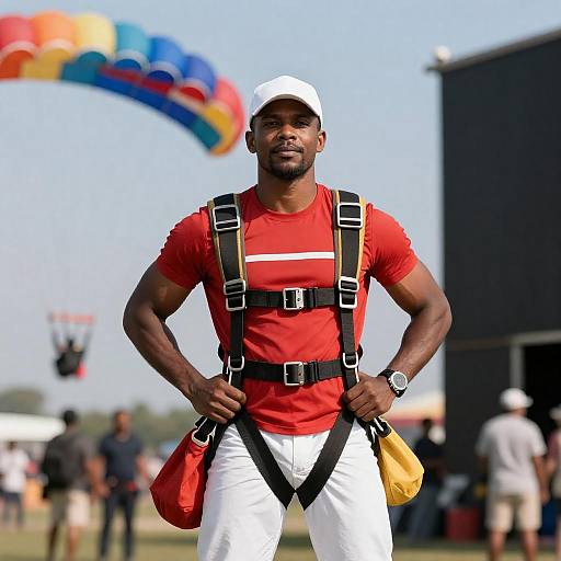 Confident Man with Parachute Harness