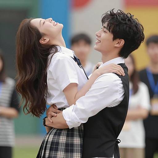 Joyful Lift: A Young Couple's Moment