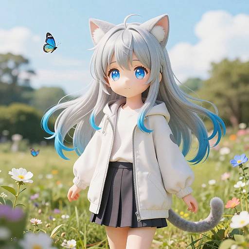 Whimsical Garden Scene with Cute Girl