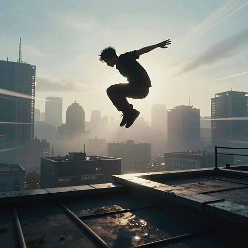 Futuristic Parkour Athlete in Megacity