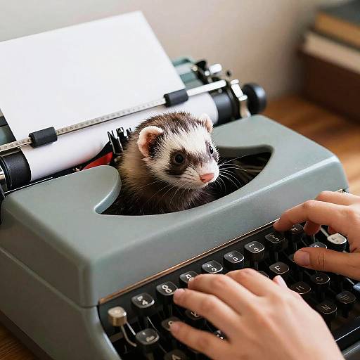 Ferret Typing on Vintage Typewriter