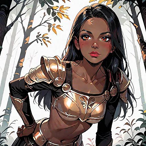 Worried Girl in Dark Forest Setting