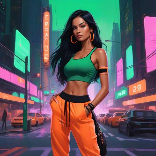 Empowered Woman in Neon Cityscape Empowered Woman in Neon Cityscape