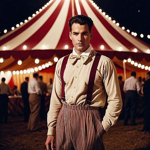 Vintage Circus Performer in Front of Tent