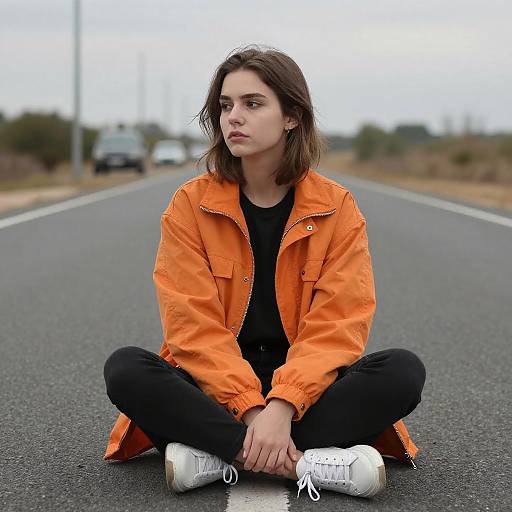 Pensive Woman on Deserted Road