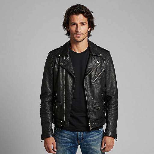 Man in Black Leather Biker Jacket