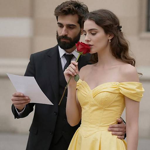 Romantic Period Couple Holding a Rose