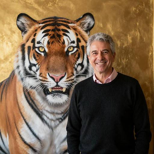 Man and Majestic Painted Tiger Portrait