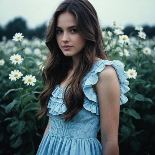Delicate Girl in Light Blue Ruffle Dress