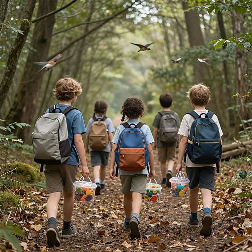 Children Exploring Forest Trail Adventure