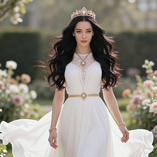 Regal Woman in Elegant White Dress
