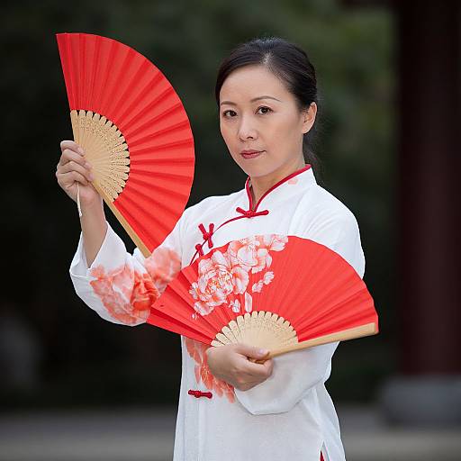 Asian Woman with Tai Chi Fan