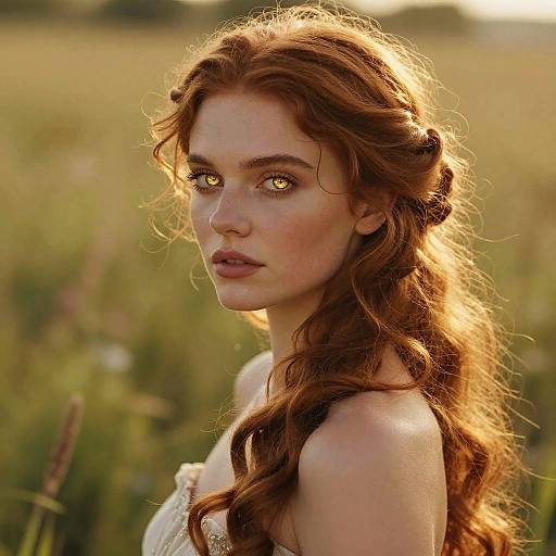 Ethereal Meadow Portrait with Gold Eyes