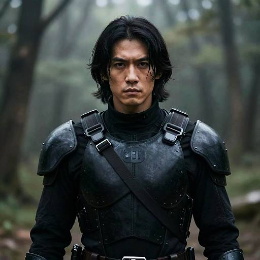 Mysterious Warrior in Misty Forest