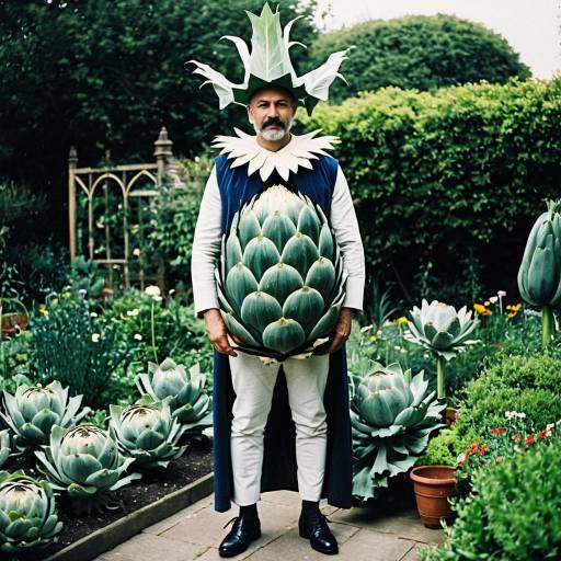Man in Artichoke Costume in Garden