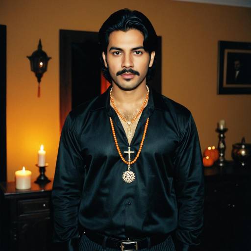 Bollywood Style Man in Black Shirt with Jewelry Indoors