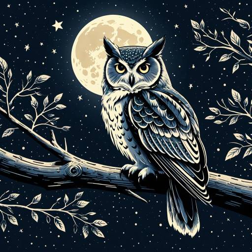 Owl on Moonlit Branch Vector Illustration