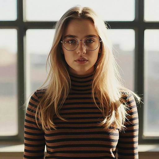 Serious Blonde Woman with Glasses