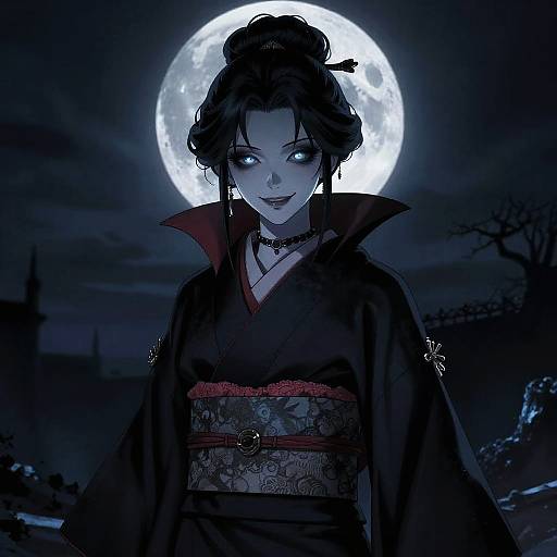 Moonlight Vampire in Midnight Silk Kimono