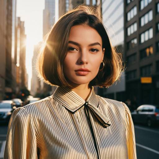Fashion Model with Chin-Length Bob in City