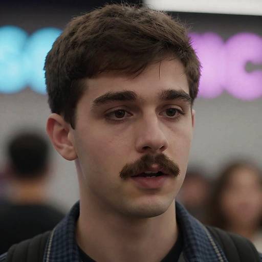 Focused Young Man in Neon Glow
