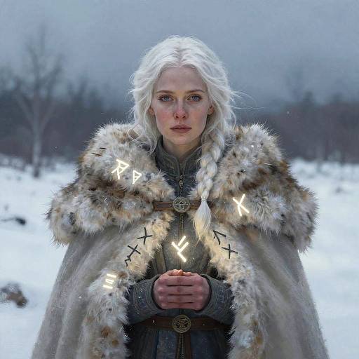 Nordic White-Haired Woman with Runes