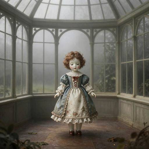 Forlorn Porcelain Doll in Victorian Conservatory