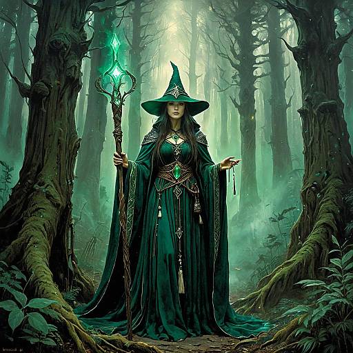 Forest Sorceress in Emerald Robes