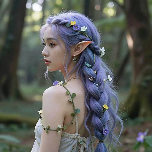 Mystical Elf with Braided Blue-Purple Hair