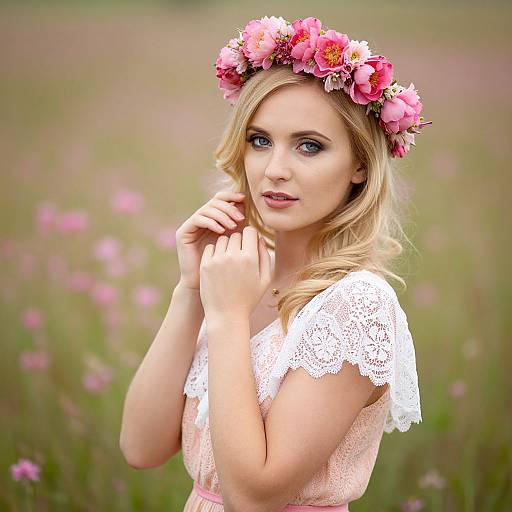Blonde Woman in Pink Floral Crown
