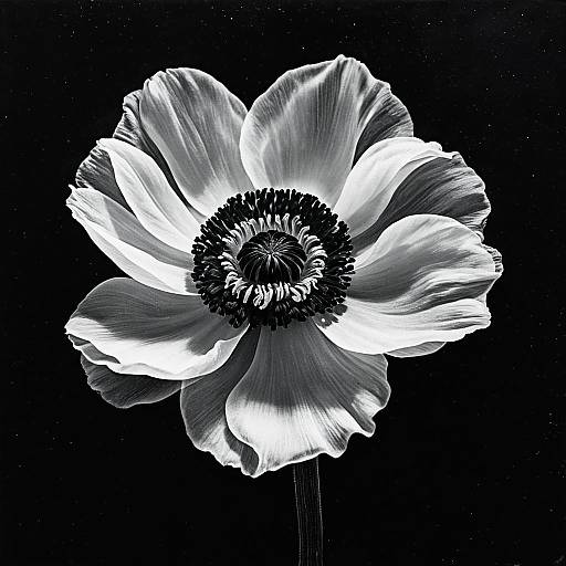 Minimalist Watercolor Coiled Anemone on Black