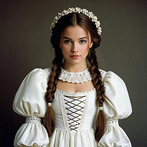 Young Woman in Traditional White Dress with Braided Hair