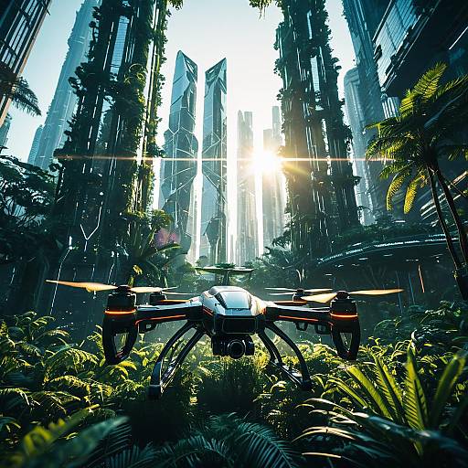 Futuristic Bio-Organic Drone in Glass Jungle Metropolis