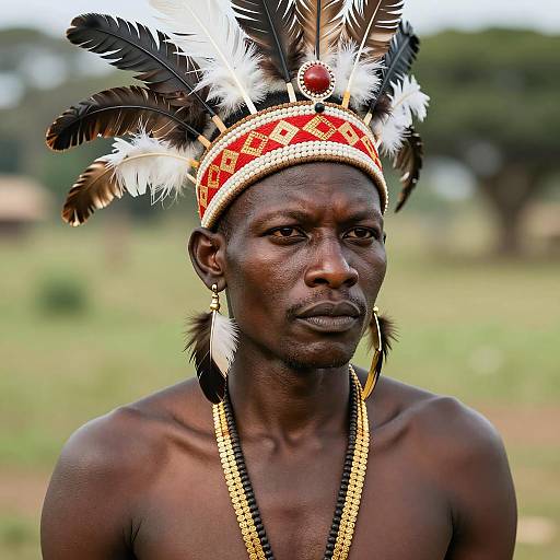 Portrait of Indigenous African Man in Traditional Headdress