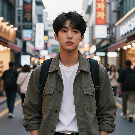 Handsome Korean Young Man on City Street