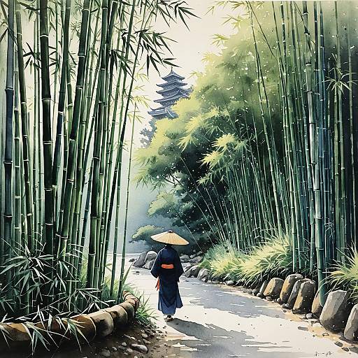 Serene Bamboo Whisperer in Watercolor