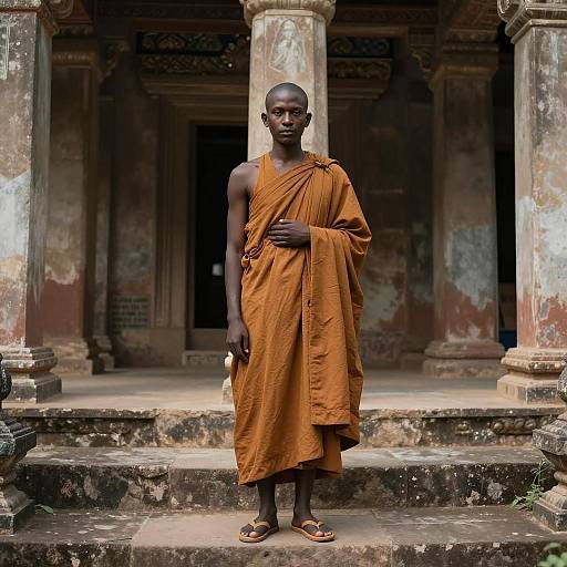 Bald Monk in Temple Ruins