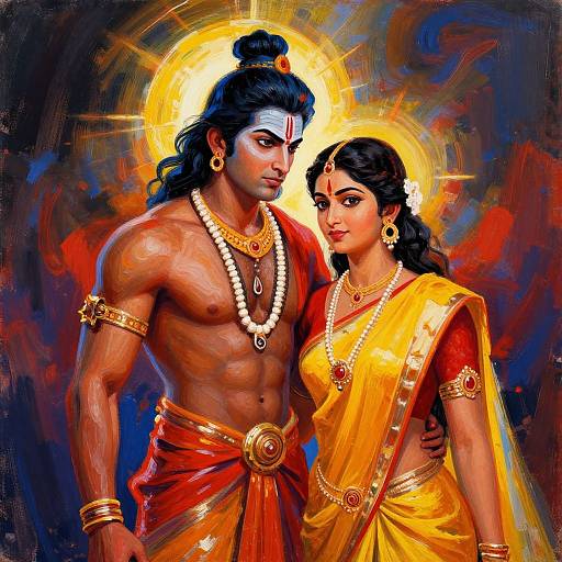 Vibrant Digital Painting of Rama and Sita
