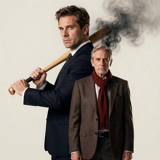 Two Men in Suits with Baseball Bat and Smoke Effect