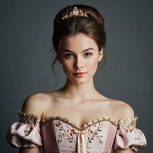 Young Woman in Pink Floral Corset Dress