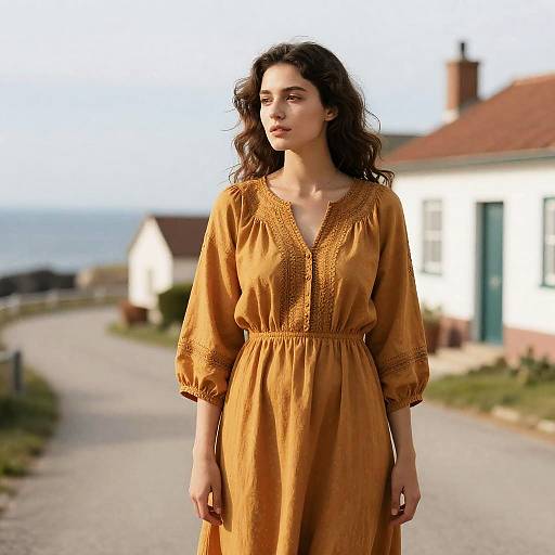 Young Woman in Amber Prairie Dress