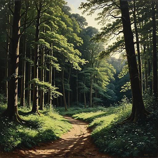 Serene Forest Path Oil Painting