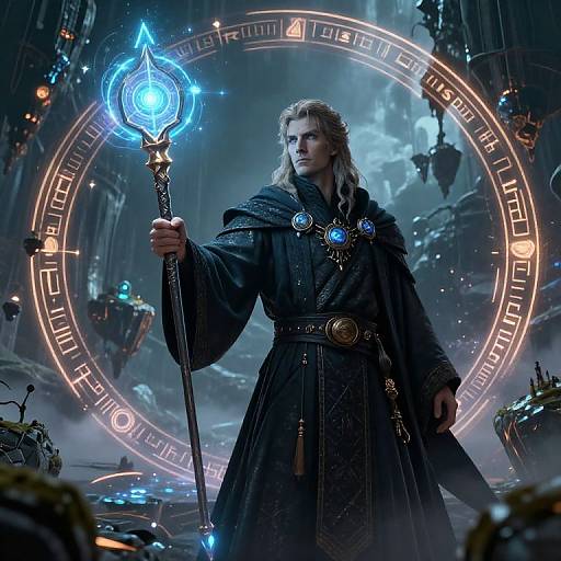Futuristic Sorcerer in Digital Realm