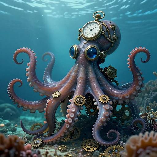 Steampunk Octopus with Mechanical Gears