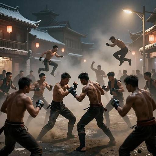 Intense Nighttime Street Fight Scene