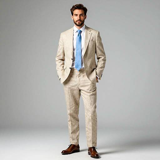 Elegant Linen Wedding Suit Photography