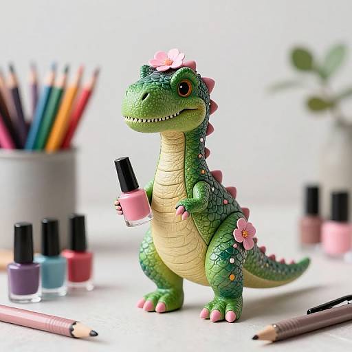 Whimsical Miniature Dinosaur Manicurist