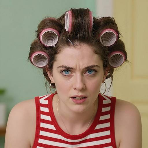 Woman with Blue Eyes and Pink Rollers