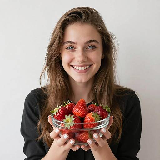 Smiling Woman with Strawberries
