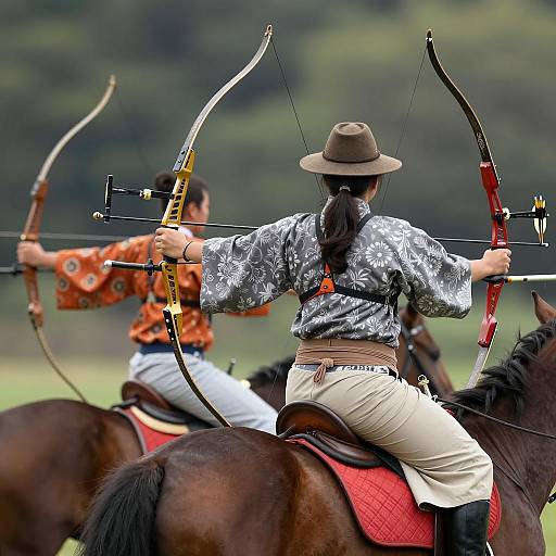 Archers on Horses in Lush Greenery